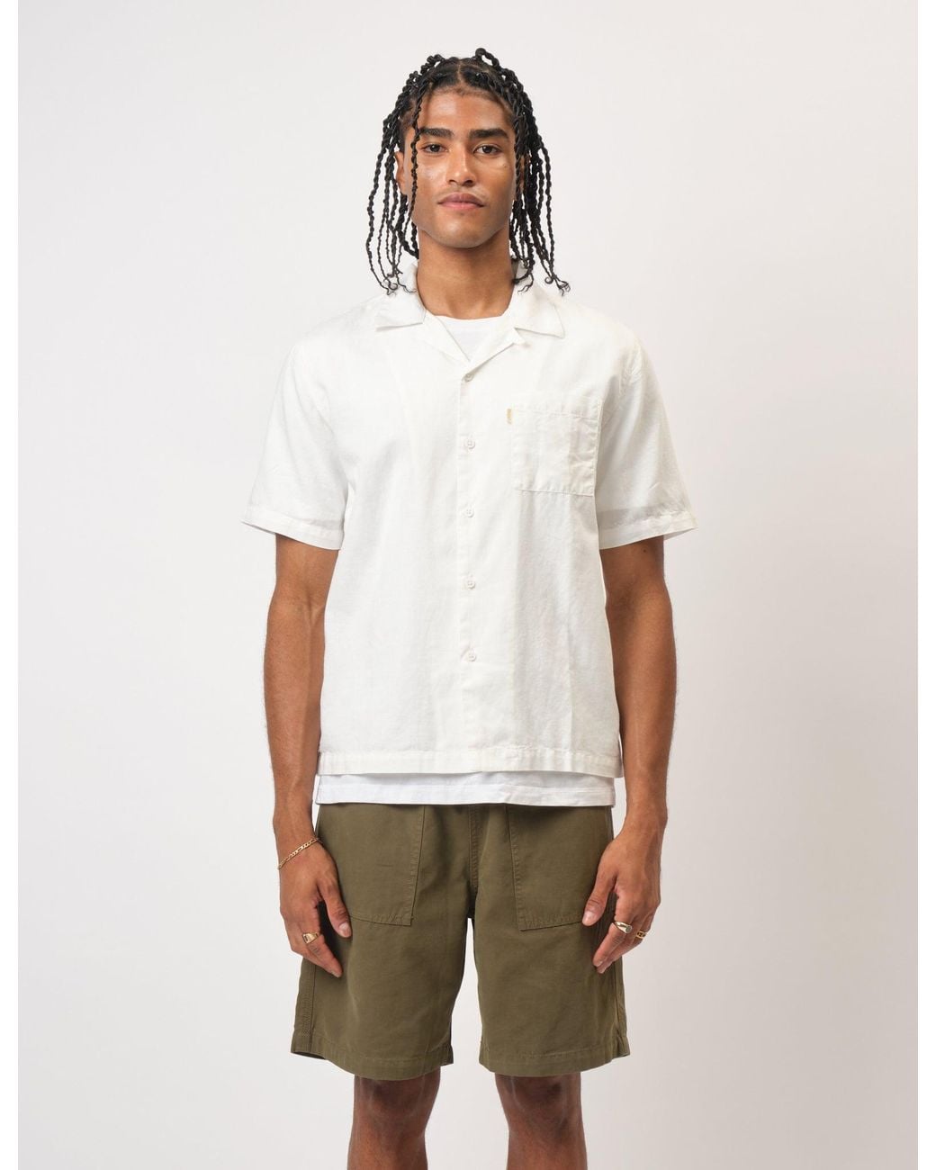BHODE White Cuca Short Sleeve Shirt (Linen) for men