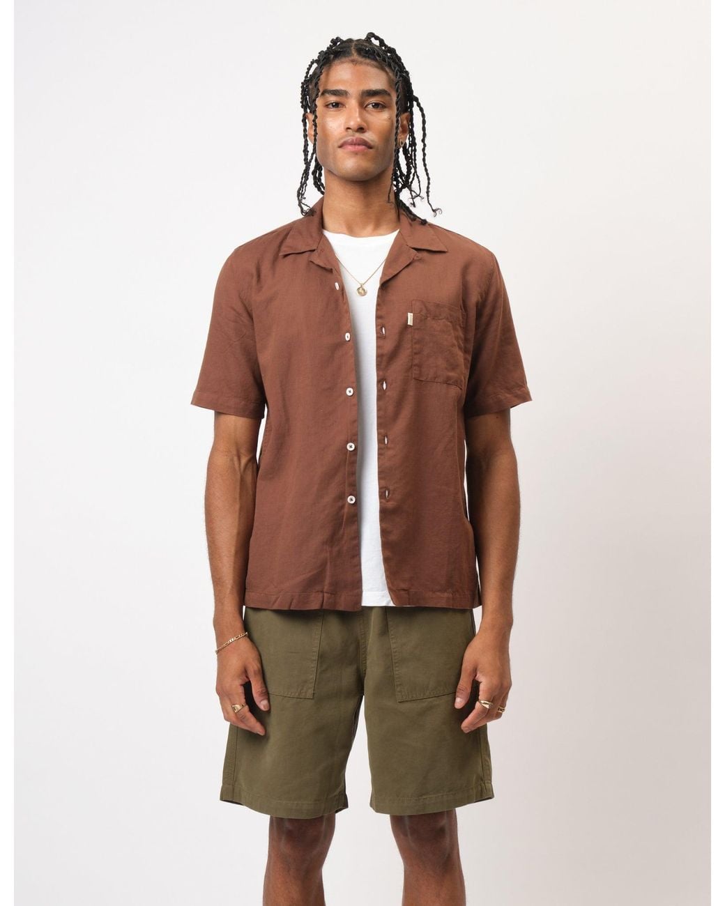 BHODE Brown Cuca Short Sleeve Shirt (Linen) for men