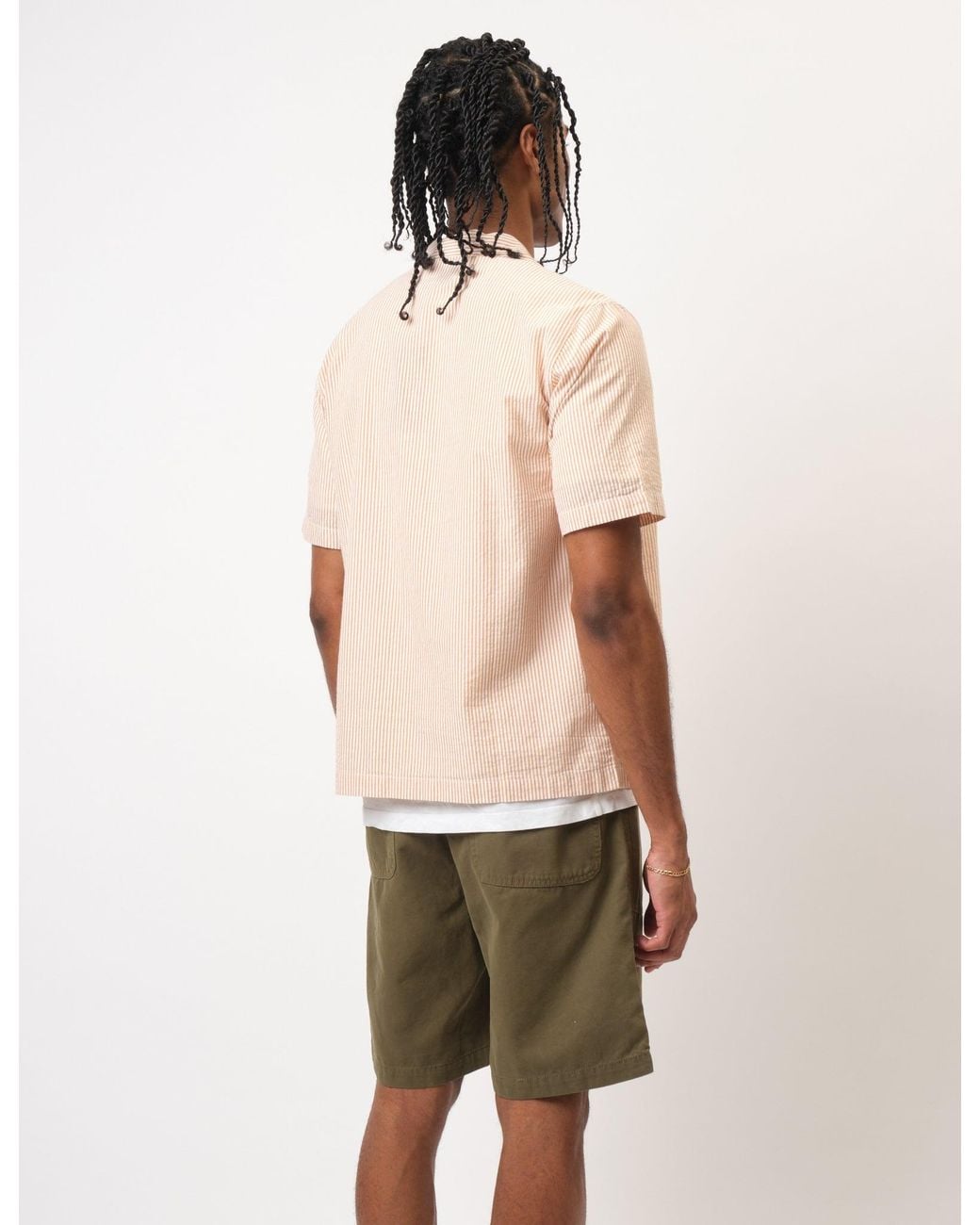 BHODE Natural Cuca Seersucker Stripe Short Sleeve Shirt for men