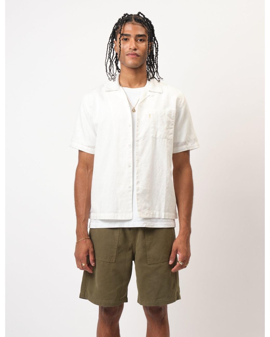 BHODE White Cuca Short Sleeve Shirt (Linen) for men