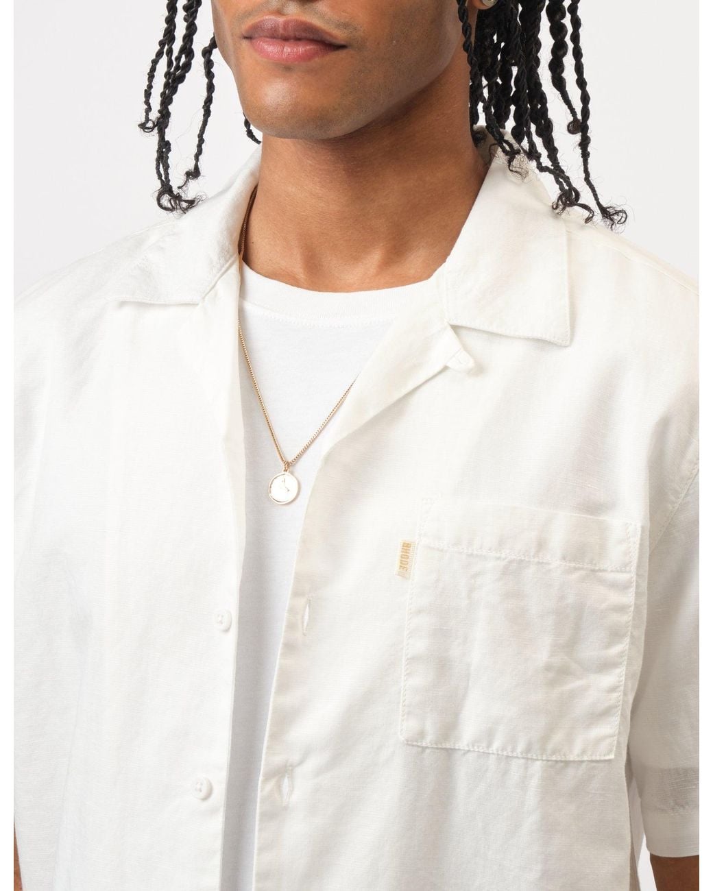 BHODE White Cuca Short Sleeve Shirt (Linen) for men