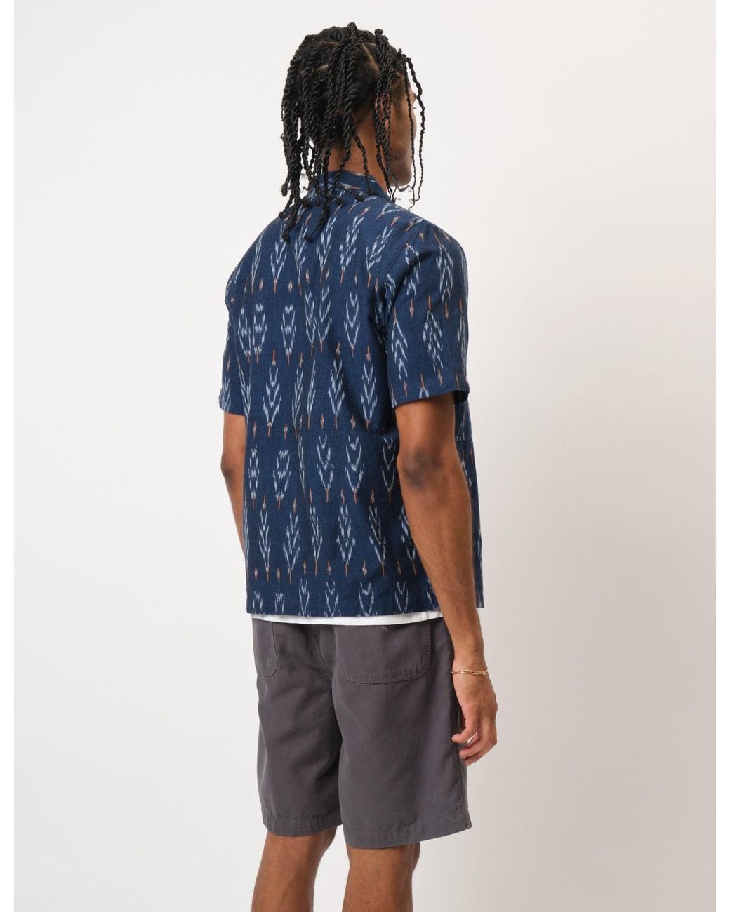 BHODE Blue Ikat Short Sleeve Shirt (Hand Loom) for men