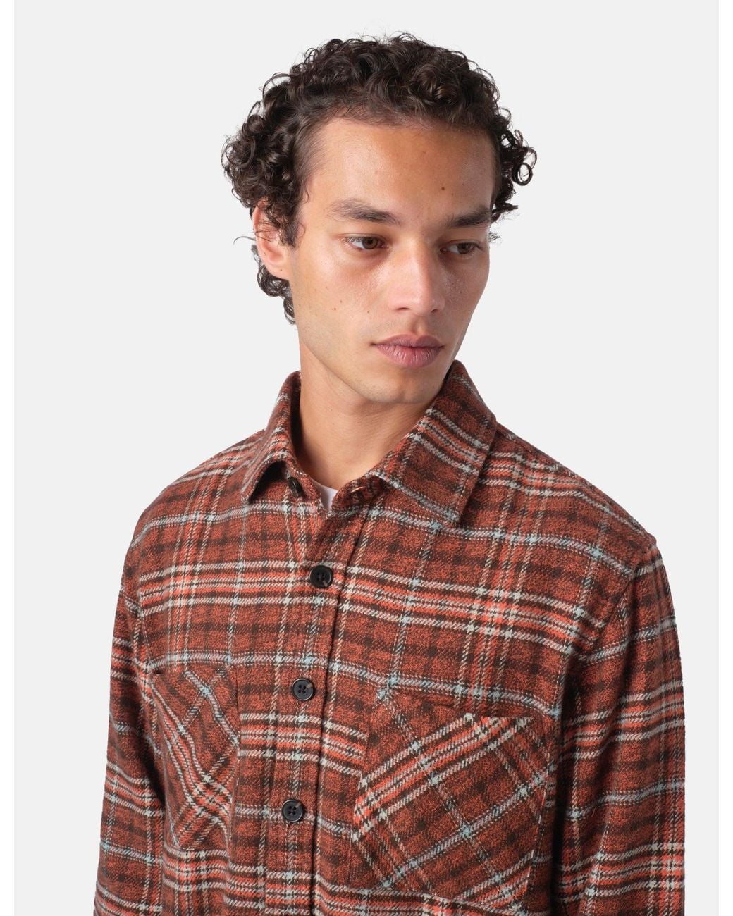 BHODE Red Zennor Check Over Shirt (Flannel) for men