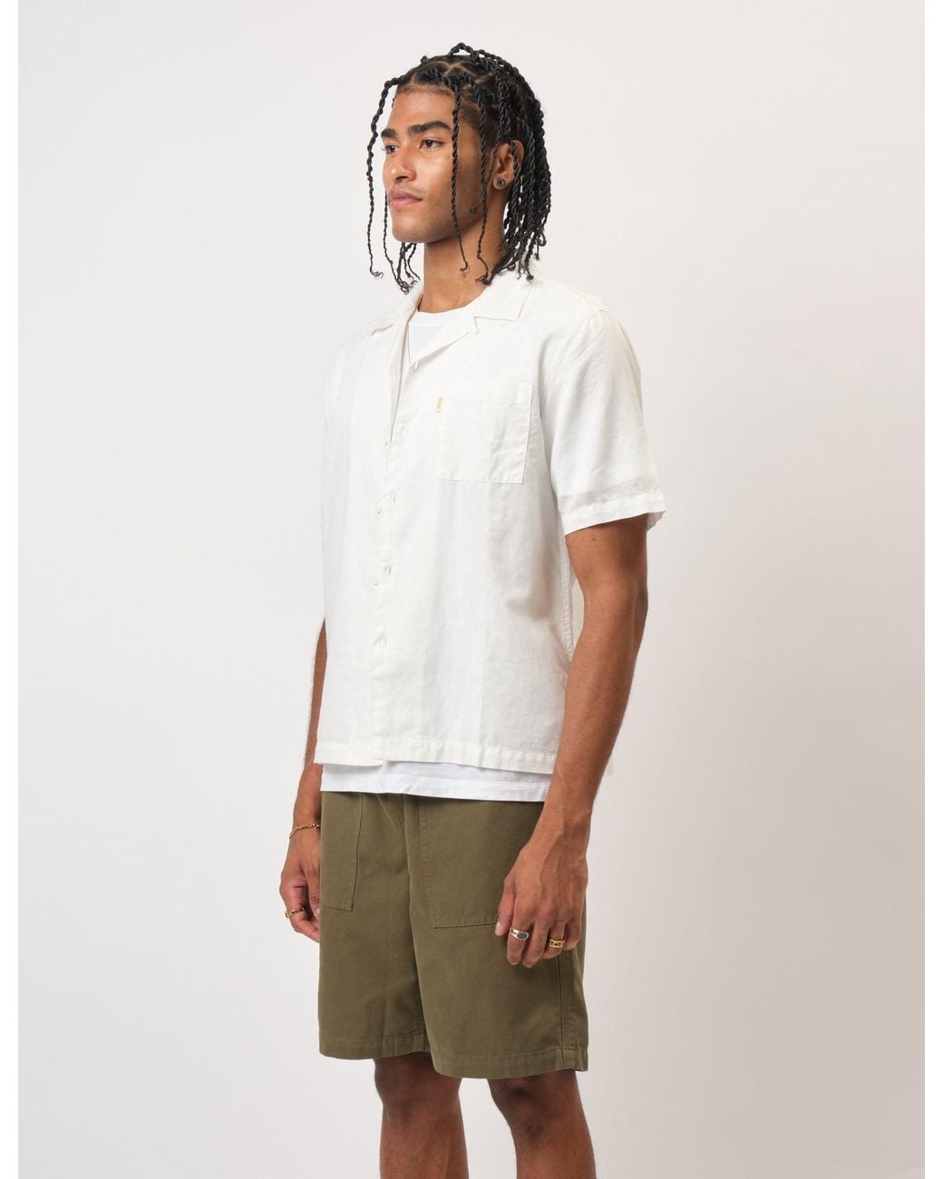 BHODE White Cuca Short Sleeve Shirt (Linen) for men