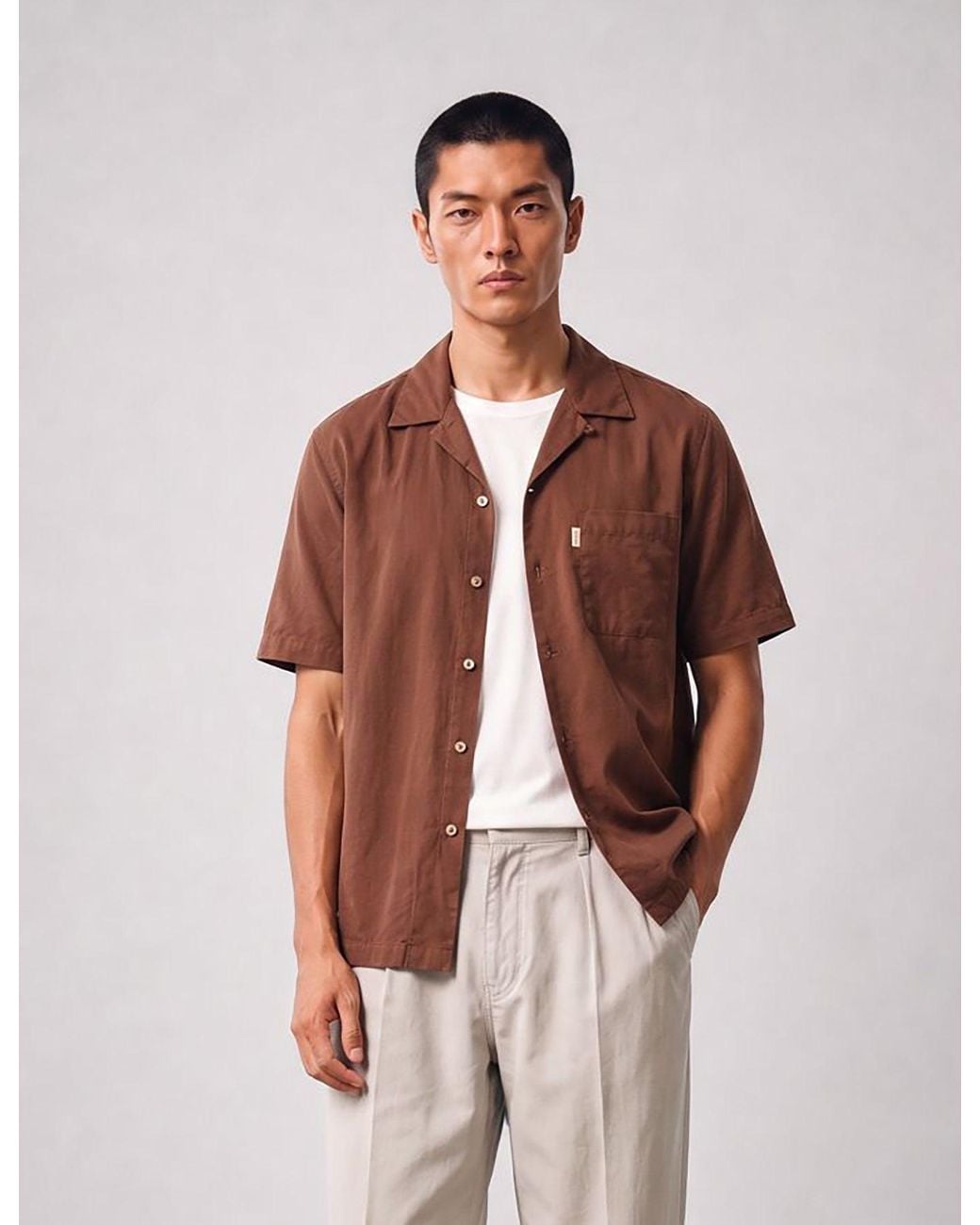 BHODE Brown Cuca Short Sleeve Shirt (Linen) for men