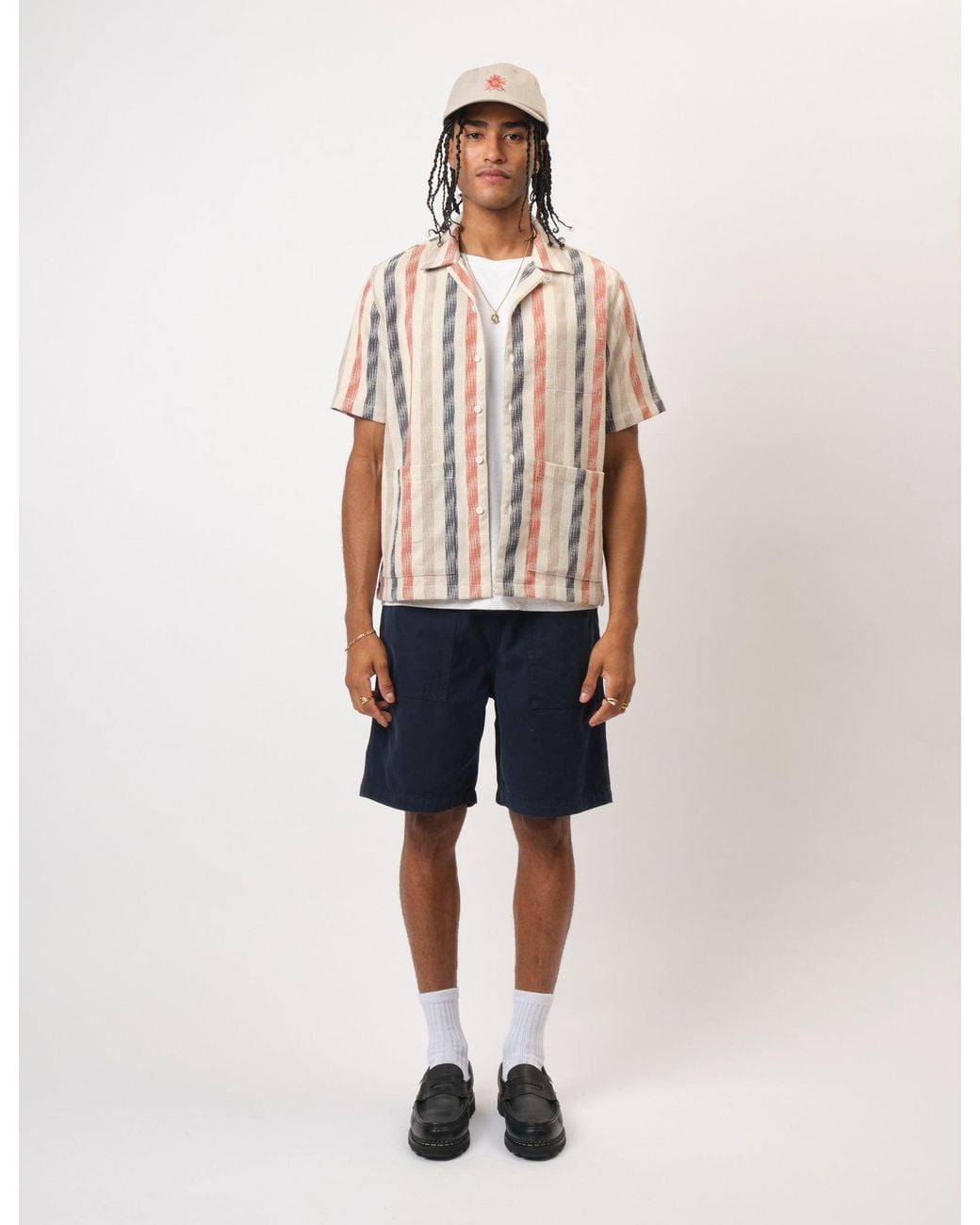 BHODE Natural Cuban Stripe Short Sleeve Shirt for men