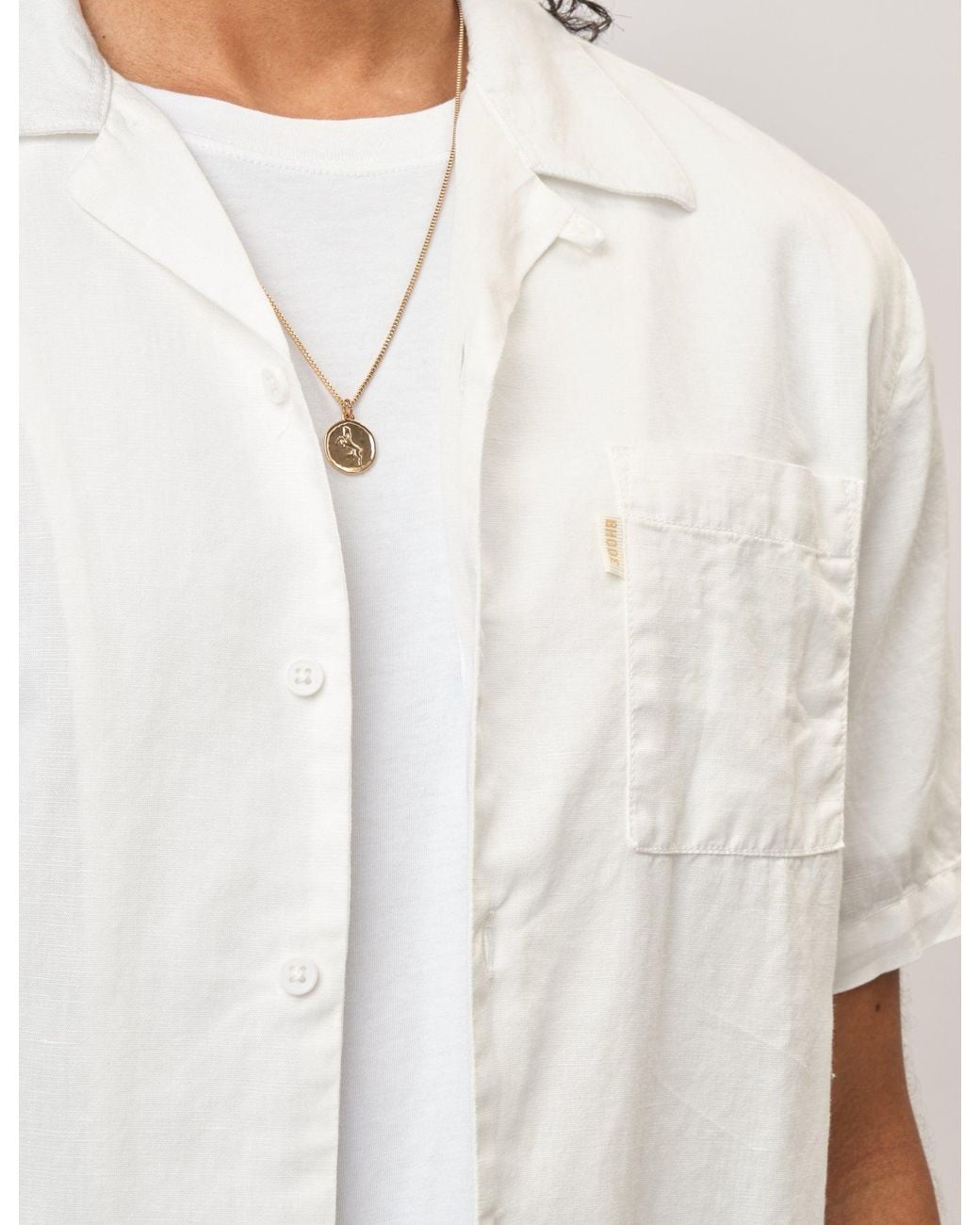 BHODE White Cuca Short Sleeve Shirt (Linen) for men