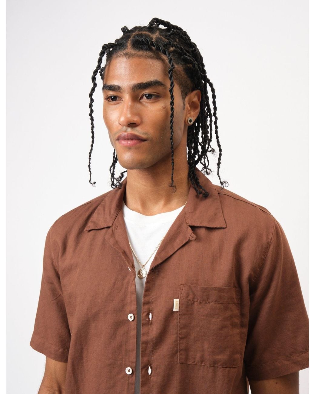 BHODE Brown Cuca Short Sleeve Shirt (Linen) for men