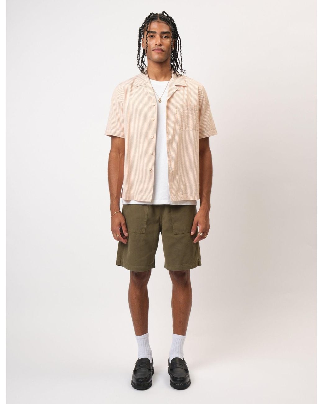 BHODE Natural Cuca Seersucker Stripe Short Sleeve Shirt for men
