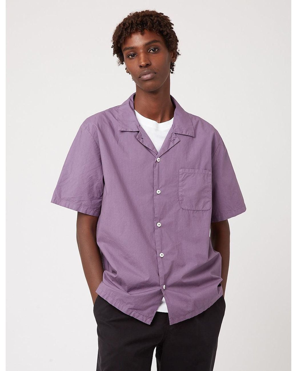 BHODE Purple Revere Collar Shirt (Italian Poplin) for men
