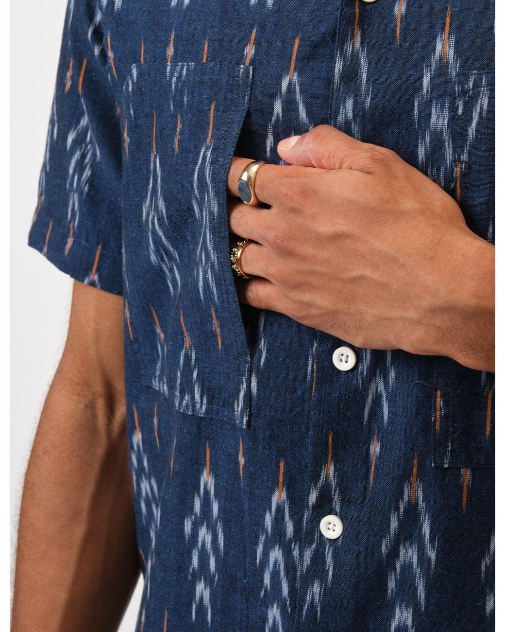 BHODE Blue Ikat Short Sleeve Shirt (Hand Loom) for men