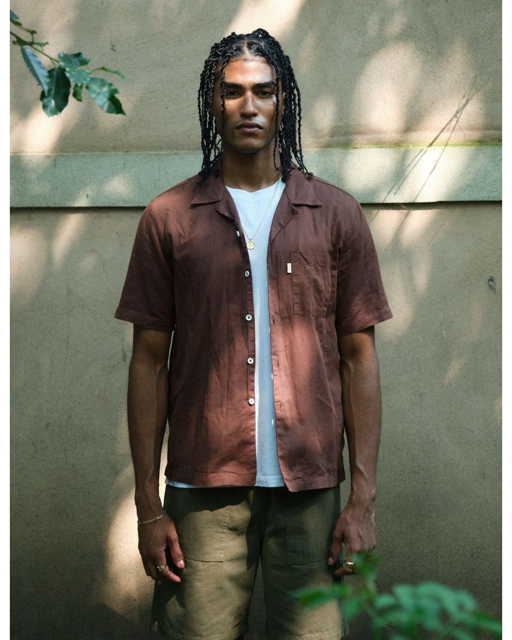 BHODE Brown Cuca Short Sleeve Shirt (Linen) for men