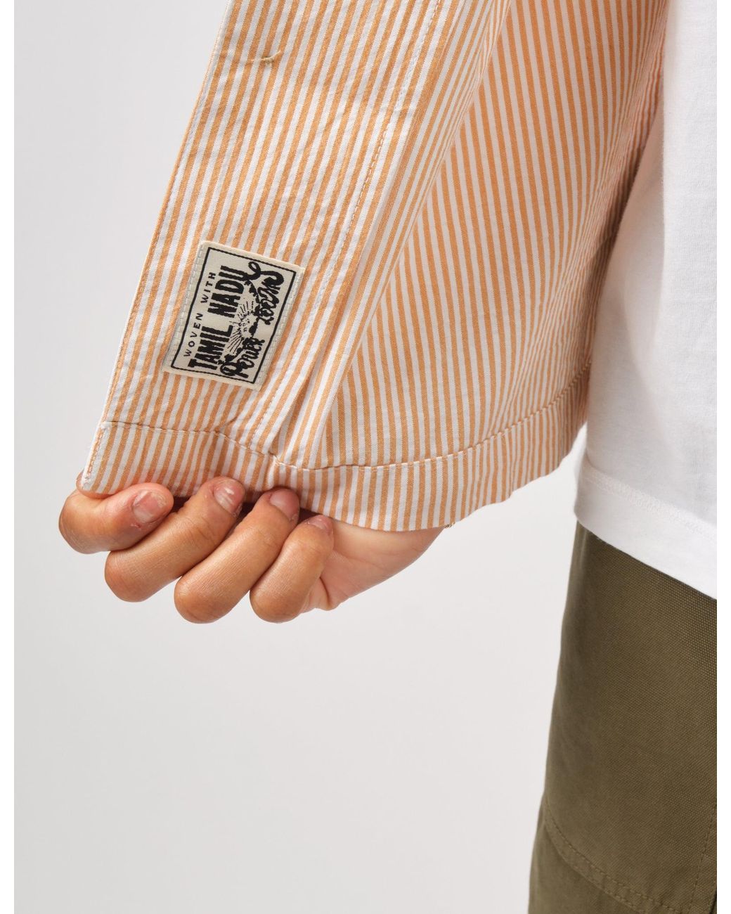 BHODE Natural Cuca Seersucker Stripe Short Sleeve Shirt for men