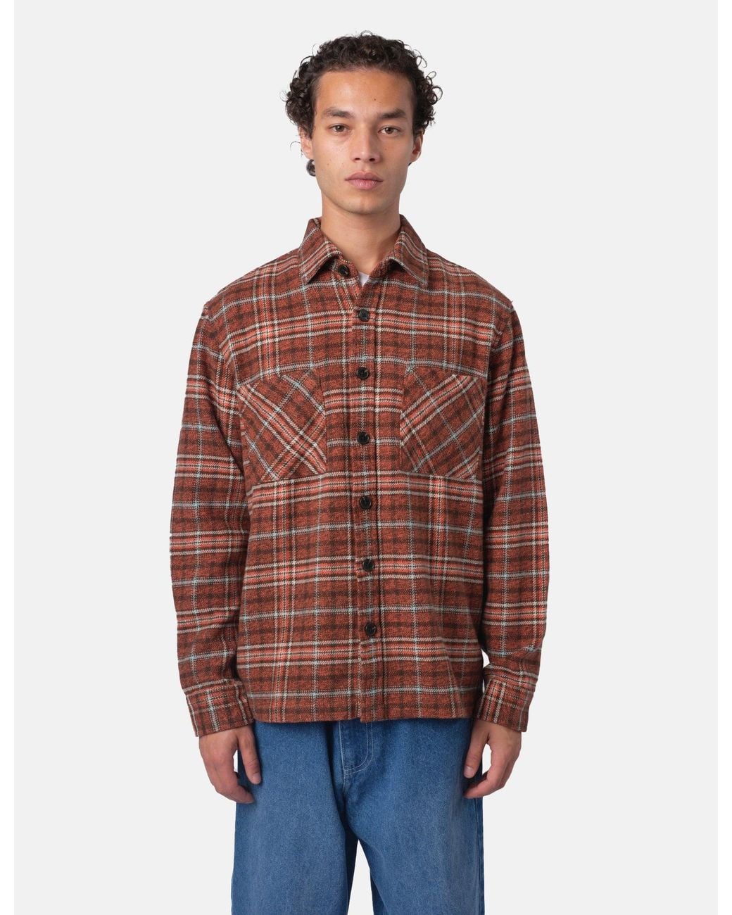 BHODE Red Zennor Check Over Shirt (Flannel) for men