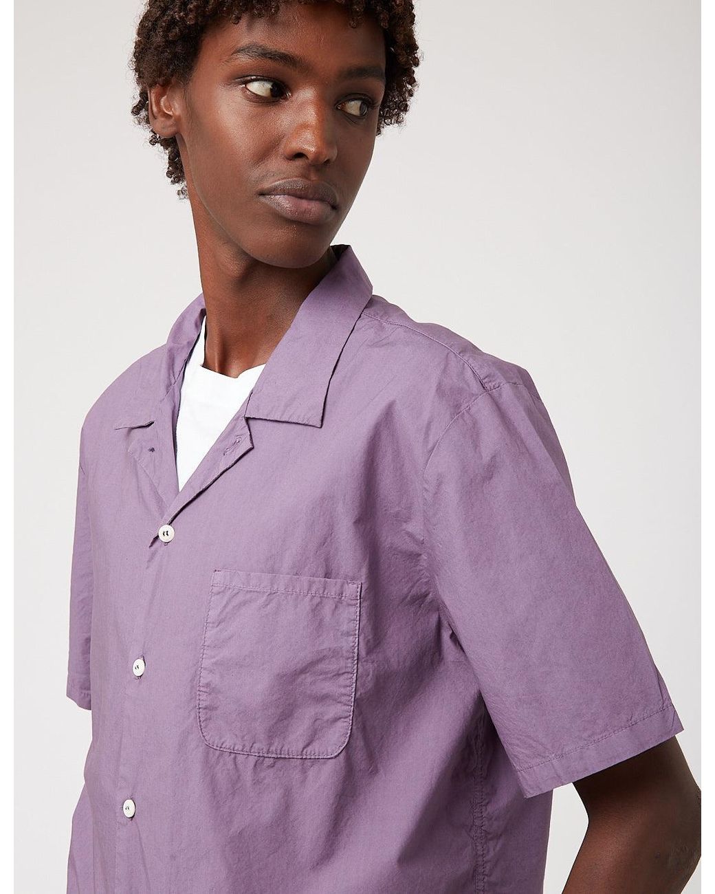 BHODE Purple Revere Collar Shirt (Italian Poplin) for men