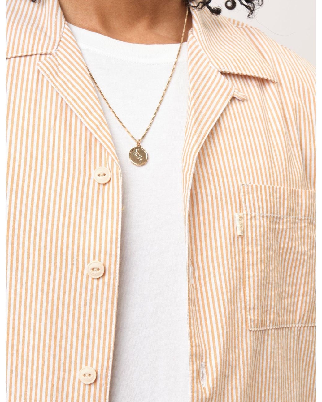 BHODE Natural Cuca Seersucker Stripe Short Sleeve Shirt for men