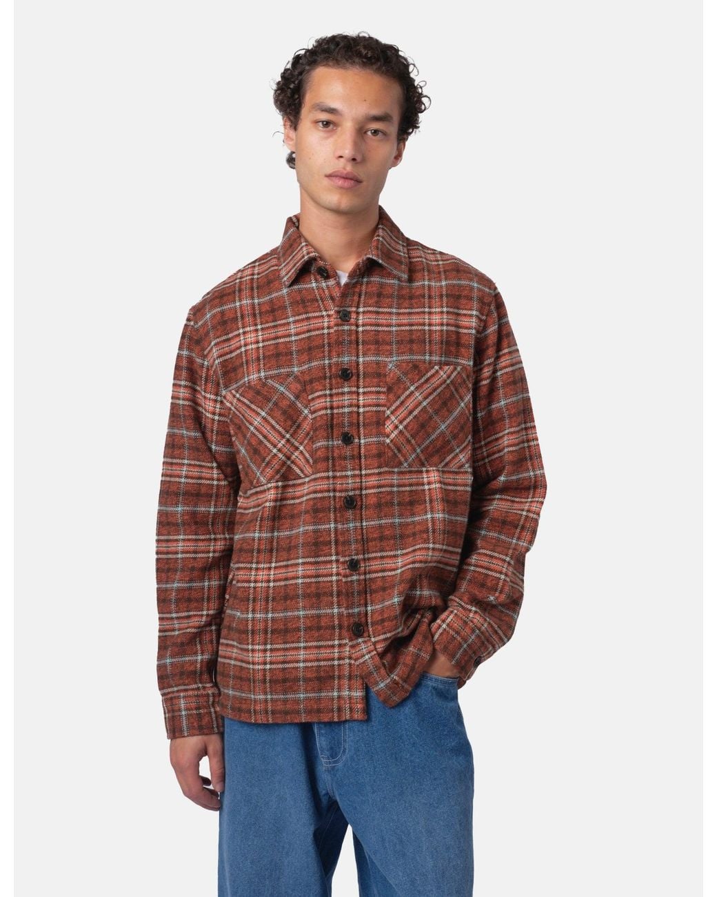 BHODE Red Zennor Check Over Shirt (Flannel) for men