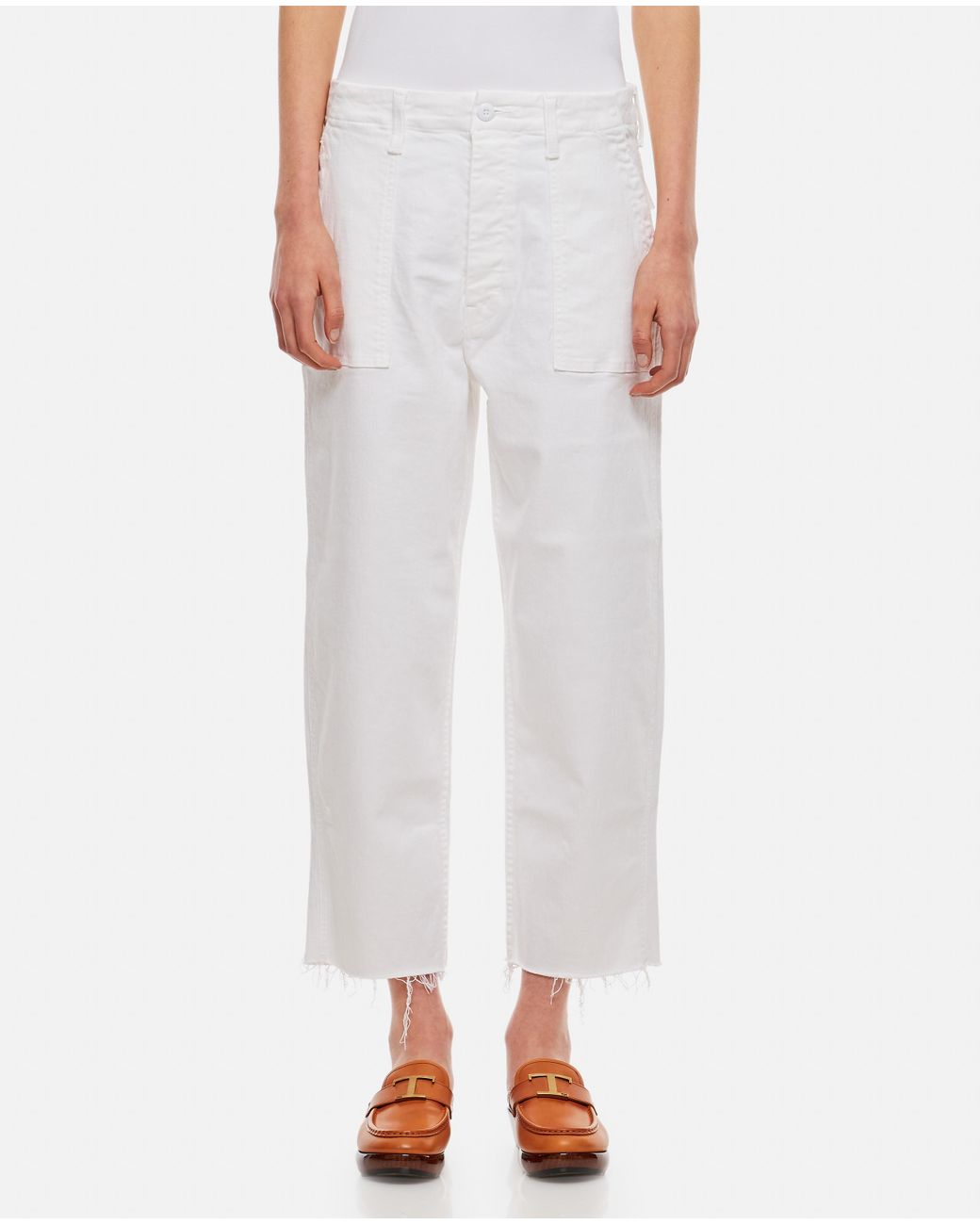 Mother The Patch Pocket Private Ankle Fray in White | Lyst