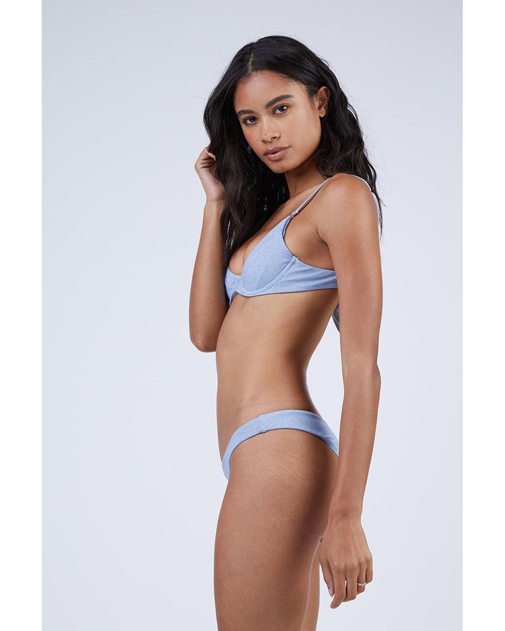 Wildfox Denim Bria V-shape Cheeky Bikini Bottom in Blue Denim (Blue) - Lyst