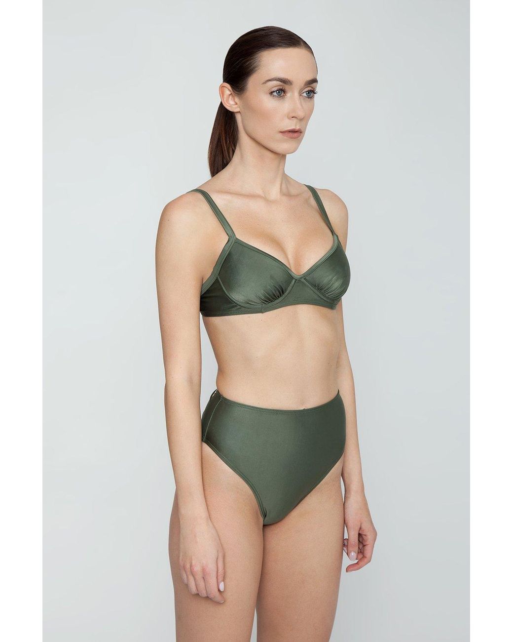 olive green high waisted swimsuit