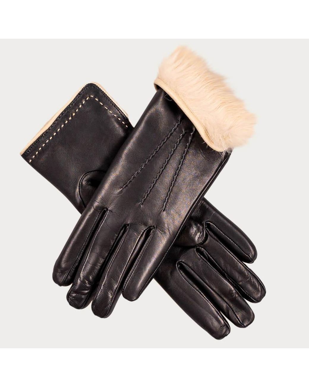 Black Accessories Black And Cappuccino Rabbit Lined Leather Gloves
