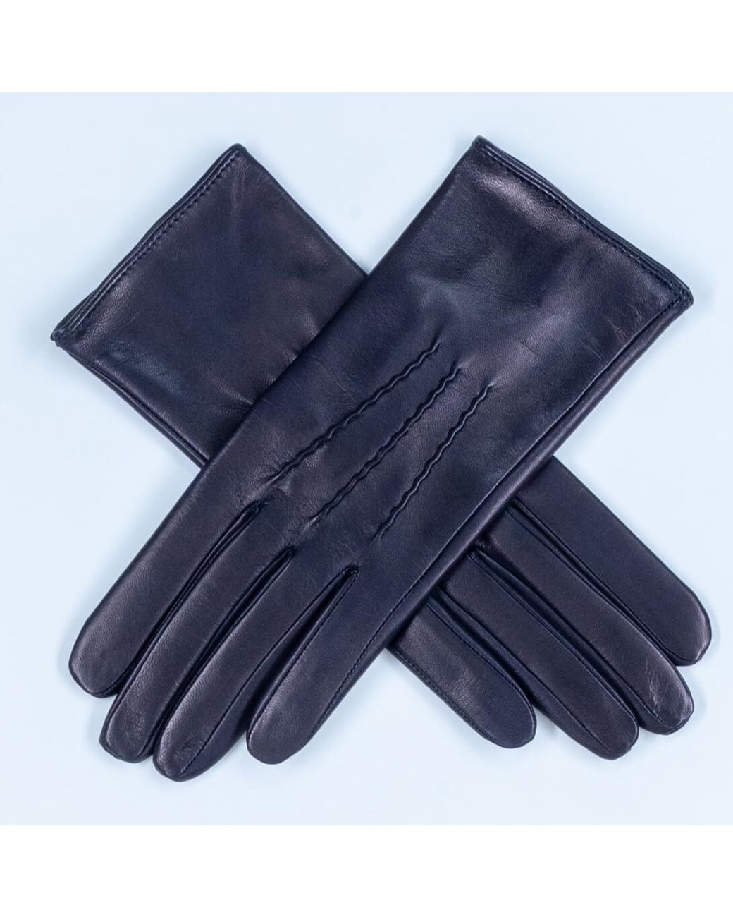 Black Accessories Blue Silk Lined Italian Leather Gloves