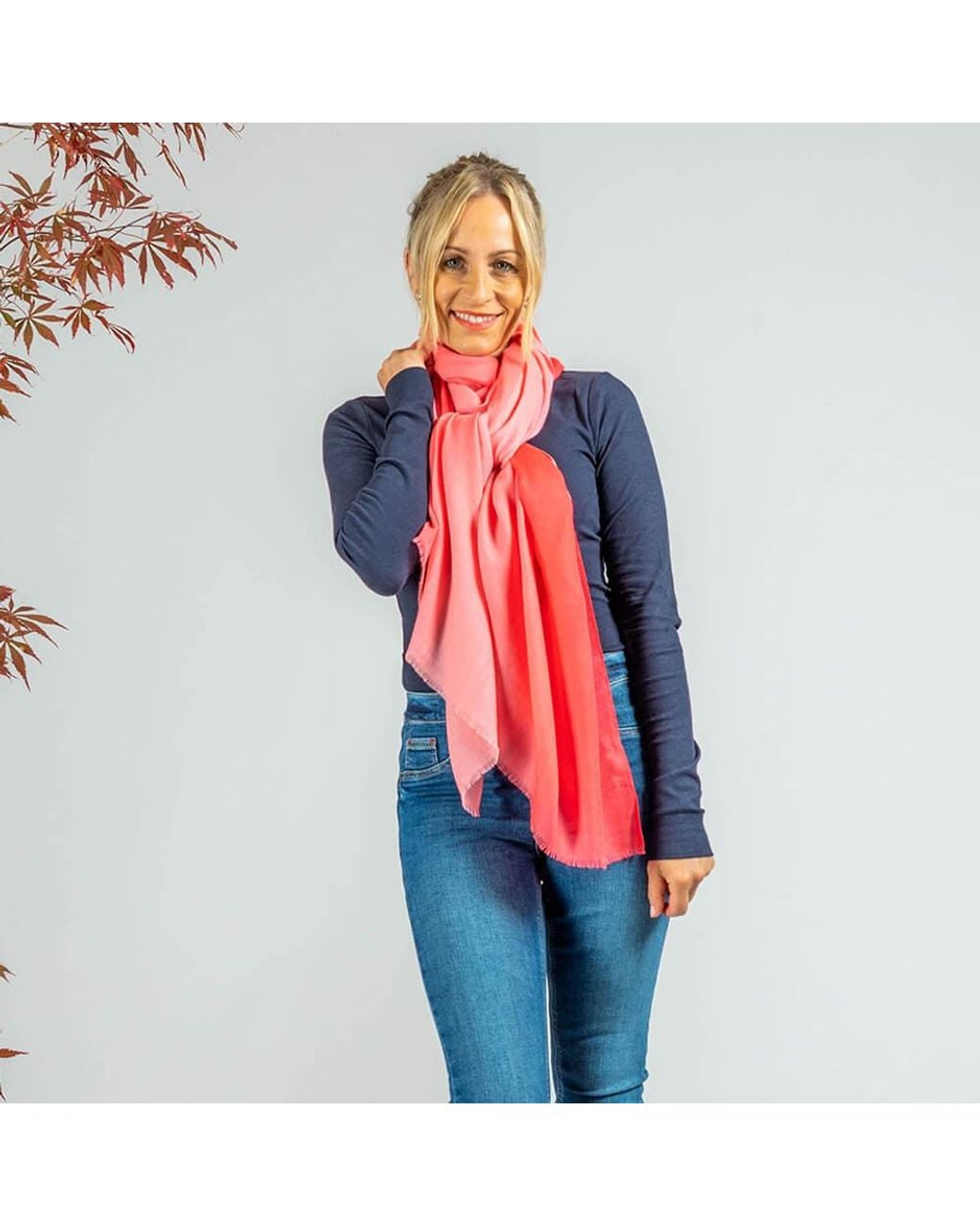 Black Accessories Red Sunset Coral Shaded Cashmere And Silk Wrap