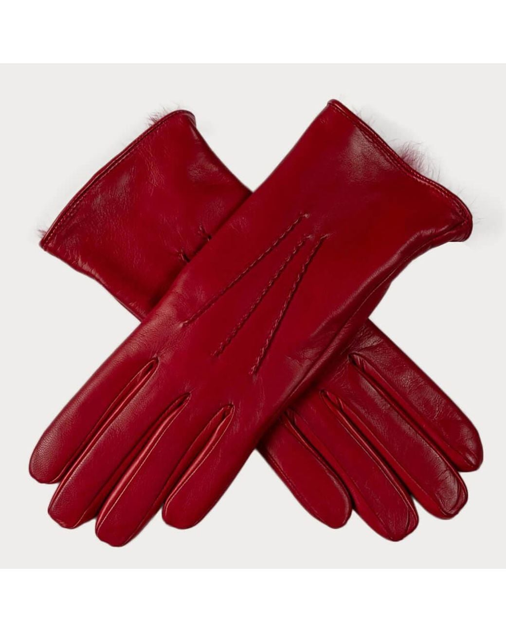 Black Accessories Red Ladies' Brick Rabbit Fur Lined Leather Gloves