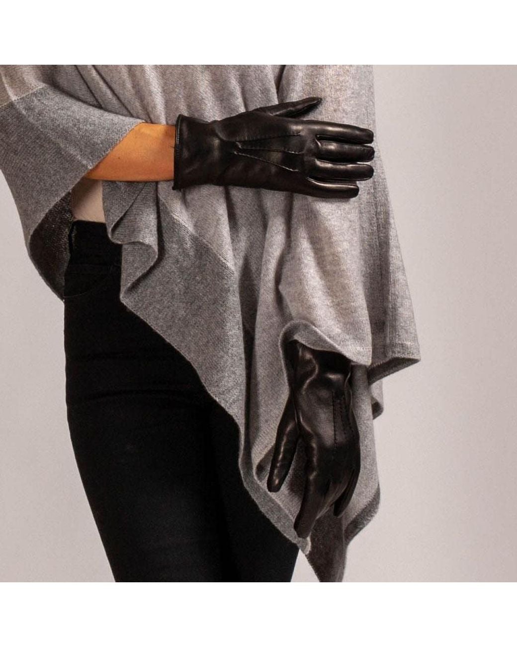 Black Accessories Black Ladies' Rabbit Fur Lined Leather Gloves
