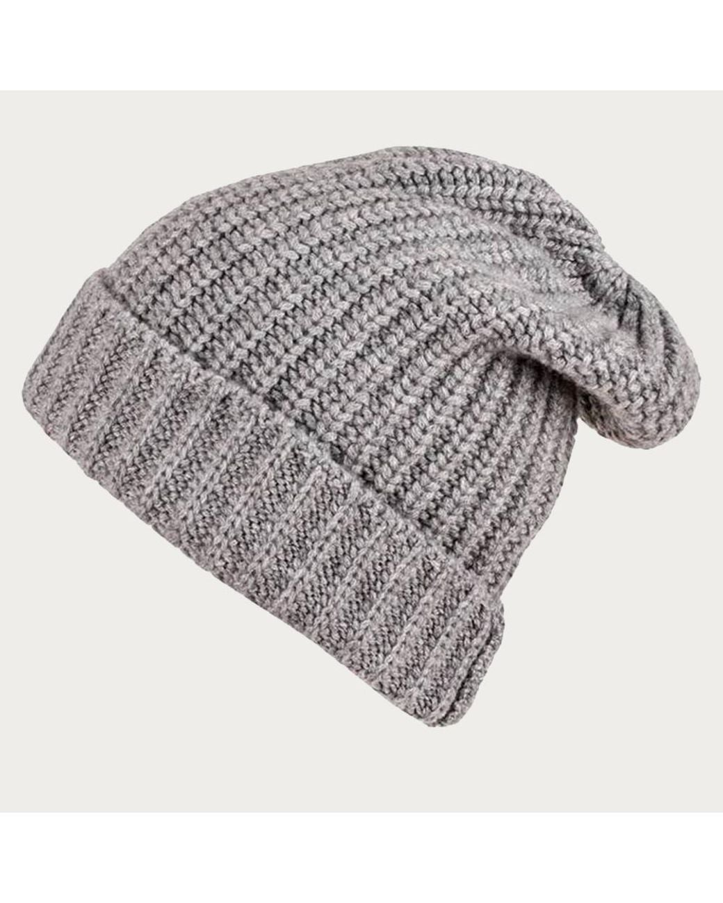 Black Accessories Gray Ribbed Cashmere Slouch Beanie Hat