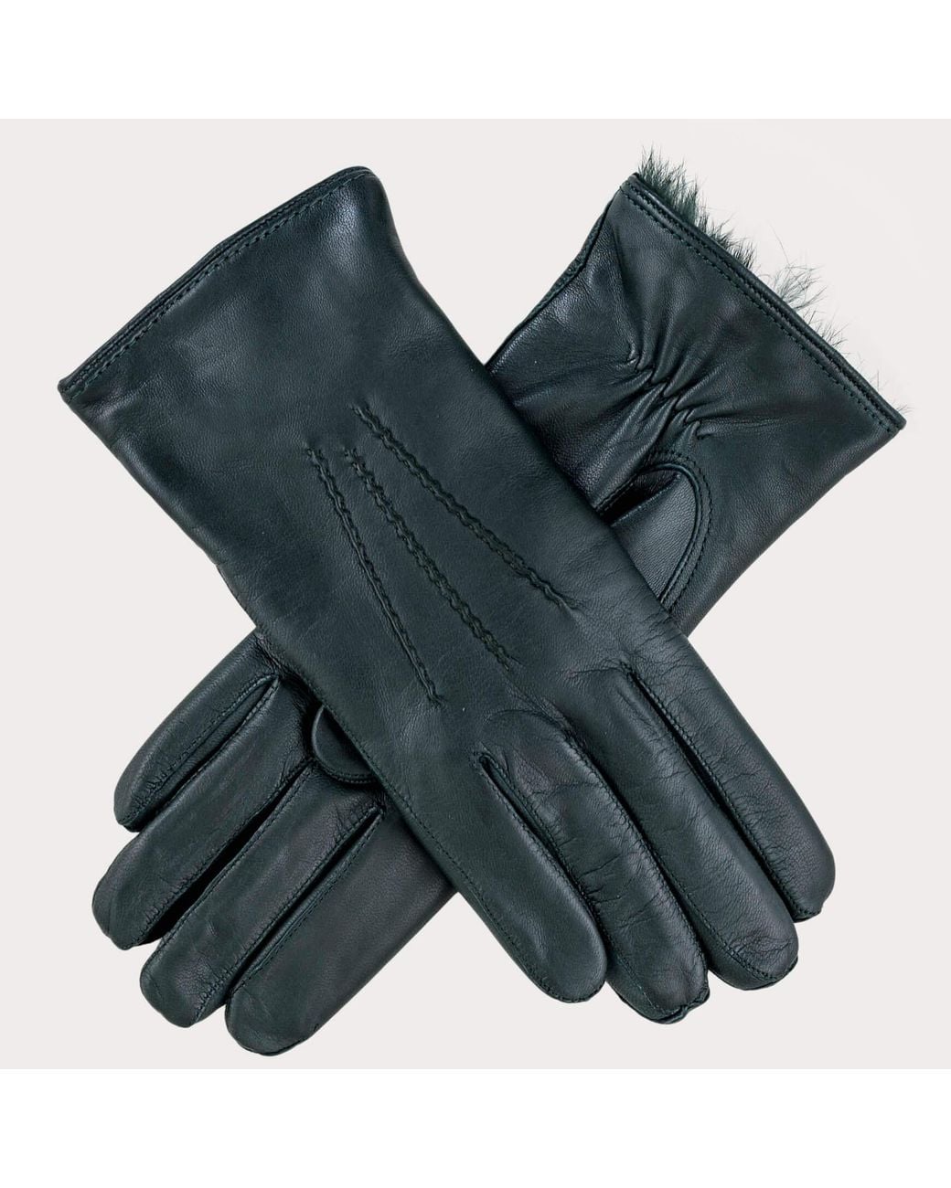 Black Accessories Blue Ladies' Hunter Rabbit Fur Lined Leather Gloves