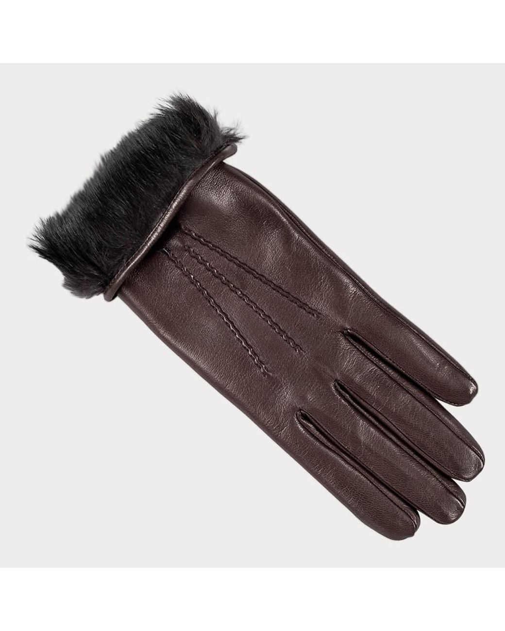 Black Accessories Brown Ladies Dark Rabbit Fur Lined Leather Gloves