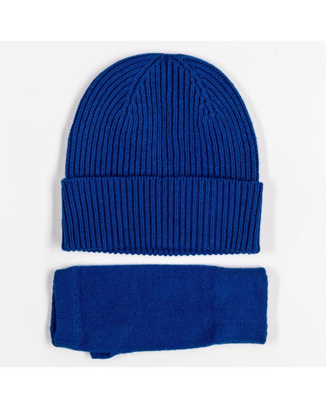 Black Accessories Blue Sapphire Cashmere Beanie And Mittens Set