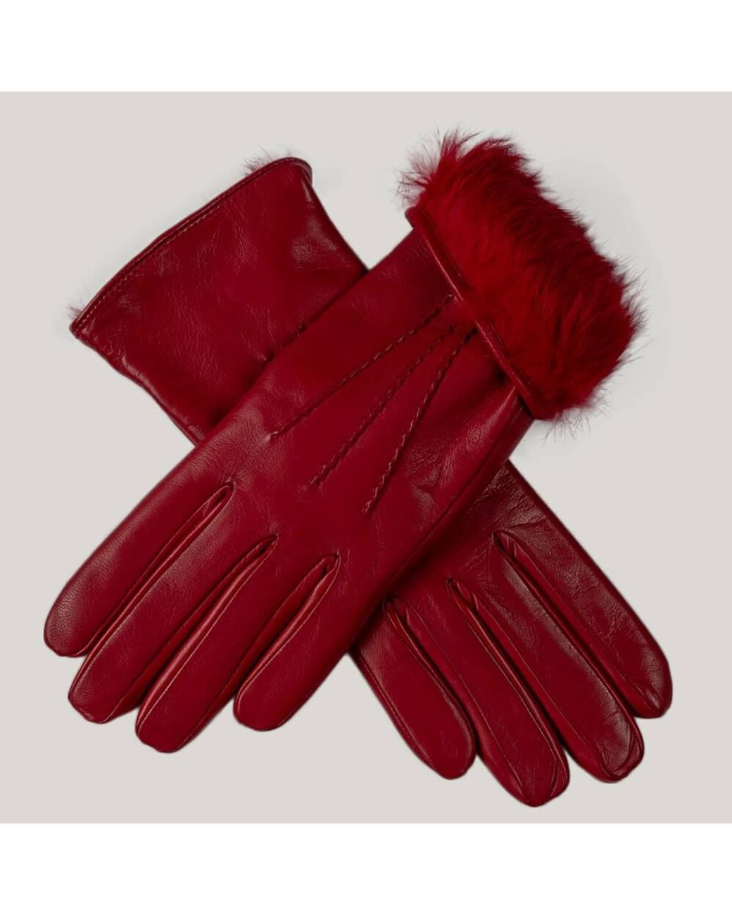 Black Accessories Red Ladies' Brick Rabbit Fur Lined Leather Gloves