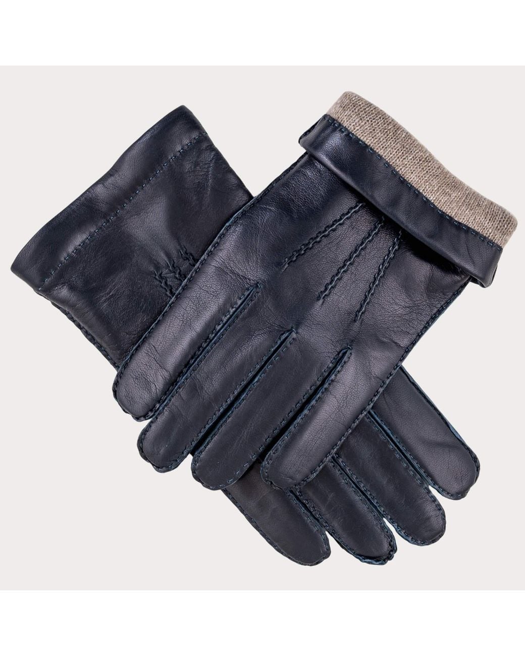 Black Accessories Blue Cashmere Lined Leather Gloves