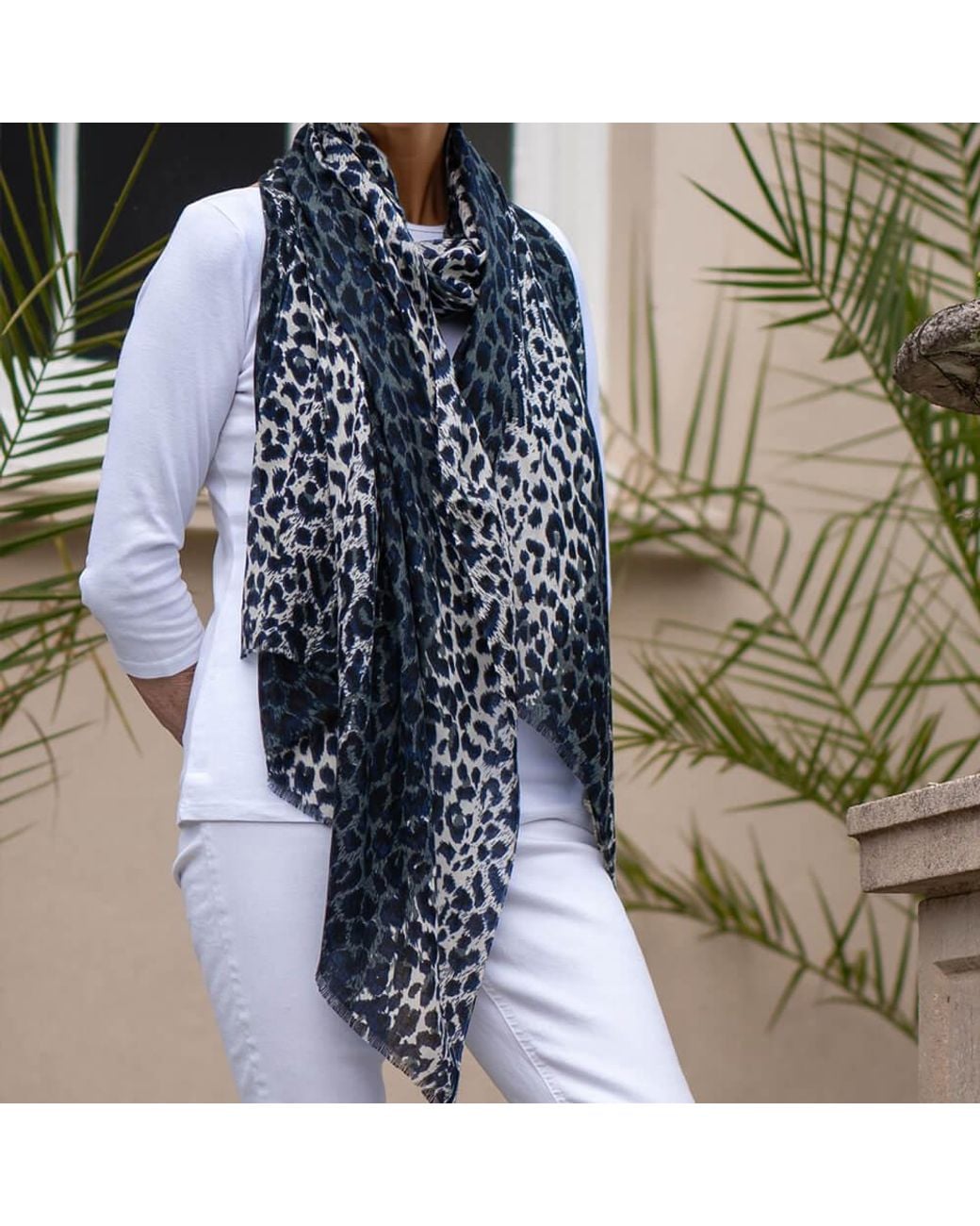Black Accessories Blue Midnight Leopard Print Cashmere And Silk Scarf