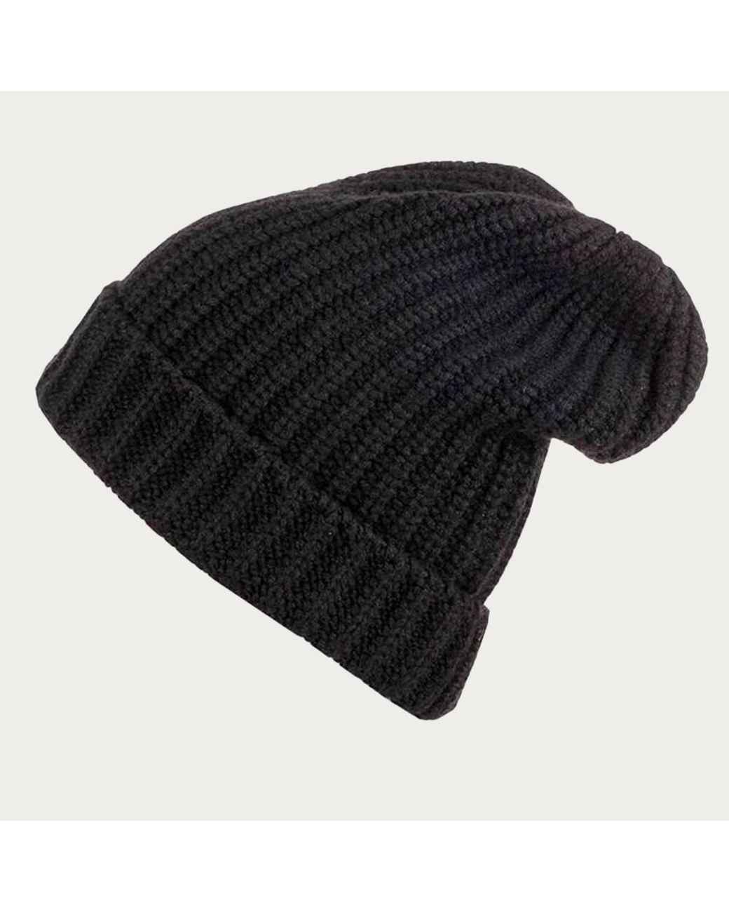 Black Accessories Black Ribbed Cashmere Slouch Beanie Hat