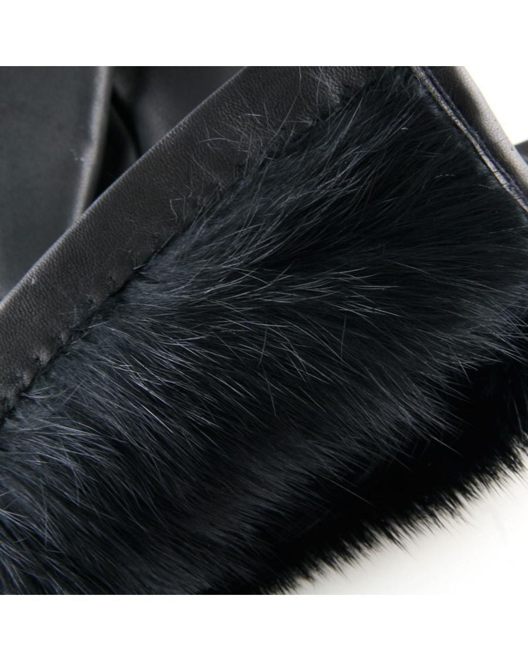 Black Accessories Black Leather Gloves With Rabbit Lining