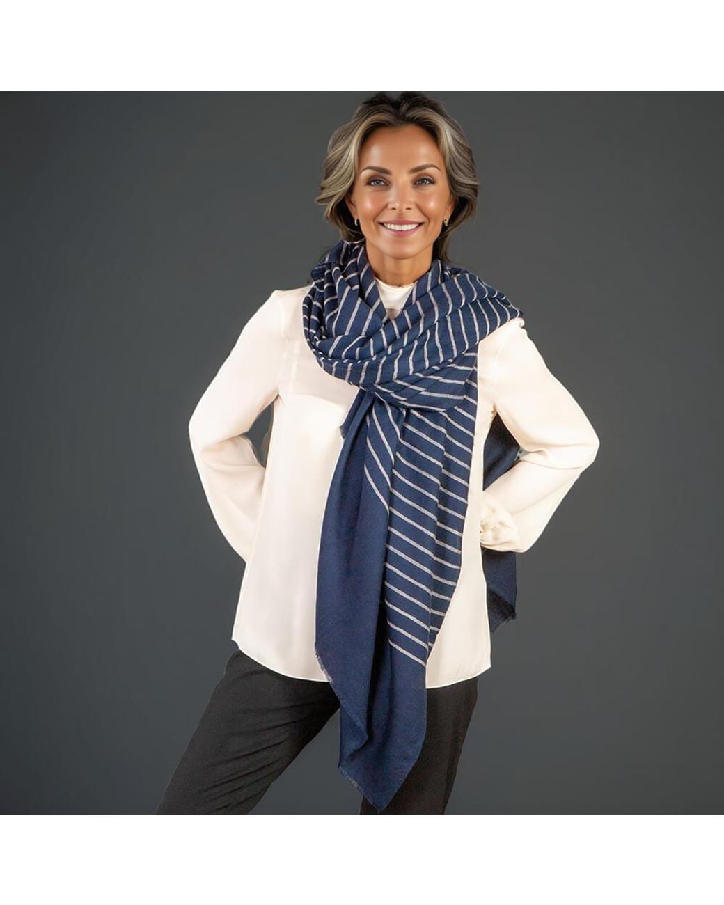 Black Accessories Blue Pinstripe Pashmina Cashmere Shawl