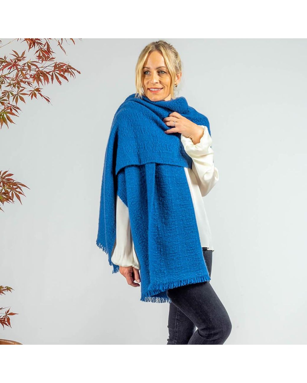 Black Accessories Blue Super Luxe Celestial Basket Weave Cashmere Shawl