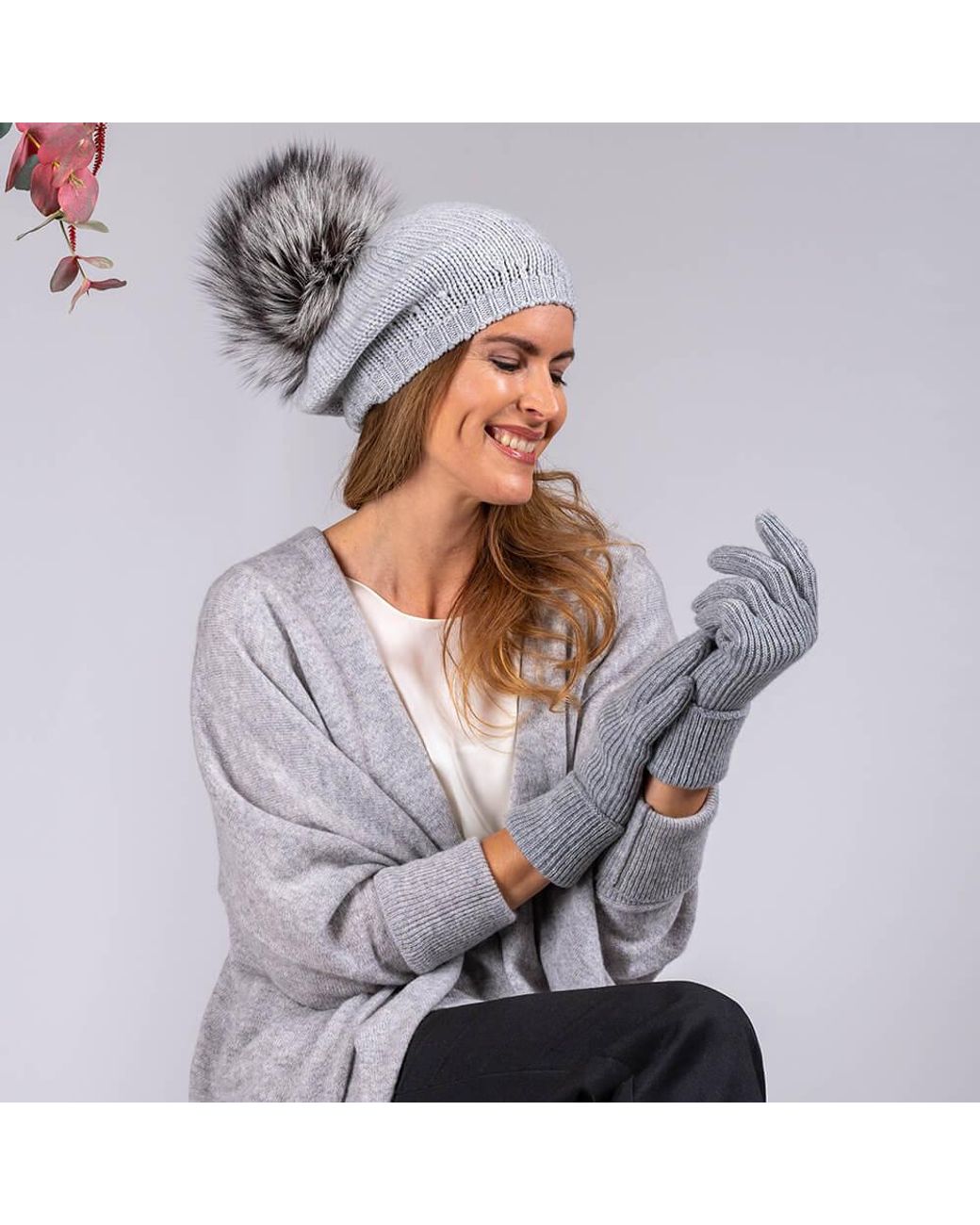 Black Accessories Multicolor Cashmere Fur Pom Pom Beret