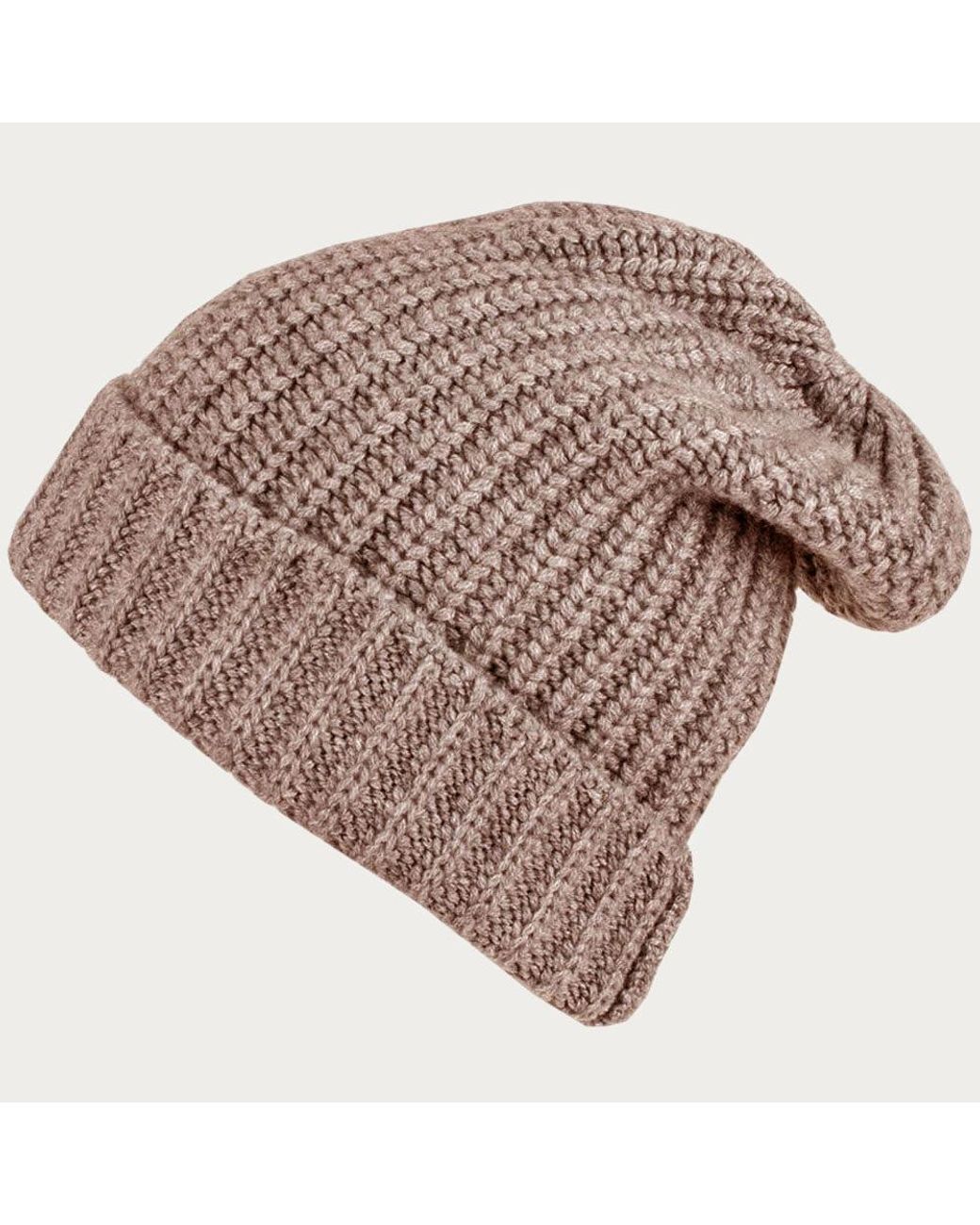 Black Accessories Brown Ribbed Cashmere Slouch Beanie Hat
