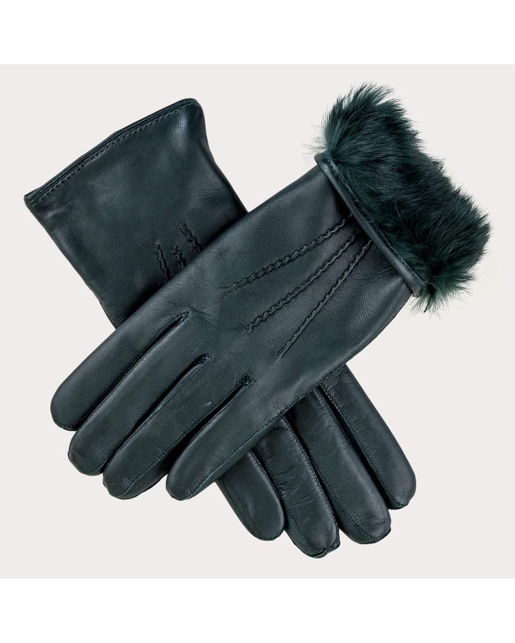 Black Accessories Blue Ladies' Hunter Rabbit Fur Lined Leather Gloves