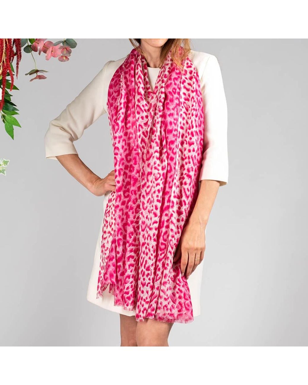 Black Accessories Pink Pre Order Leopard Print Cashmere And Silk Wrap