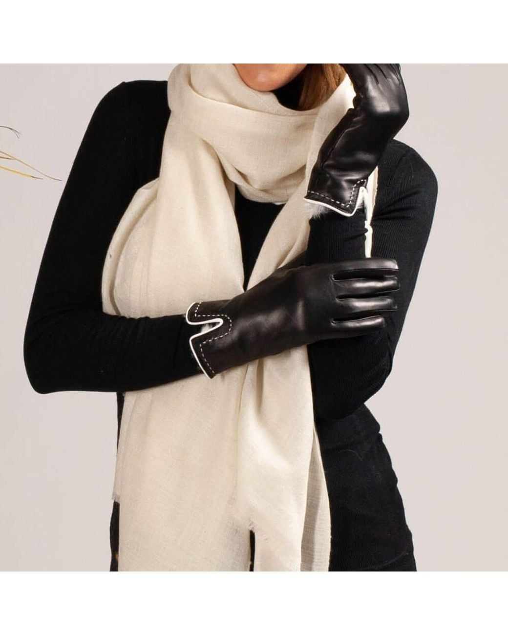 Black Accessories Black And Vanilla Rabbit Fur Lined Leather Gloves