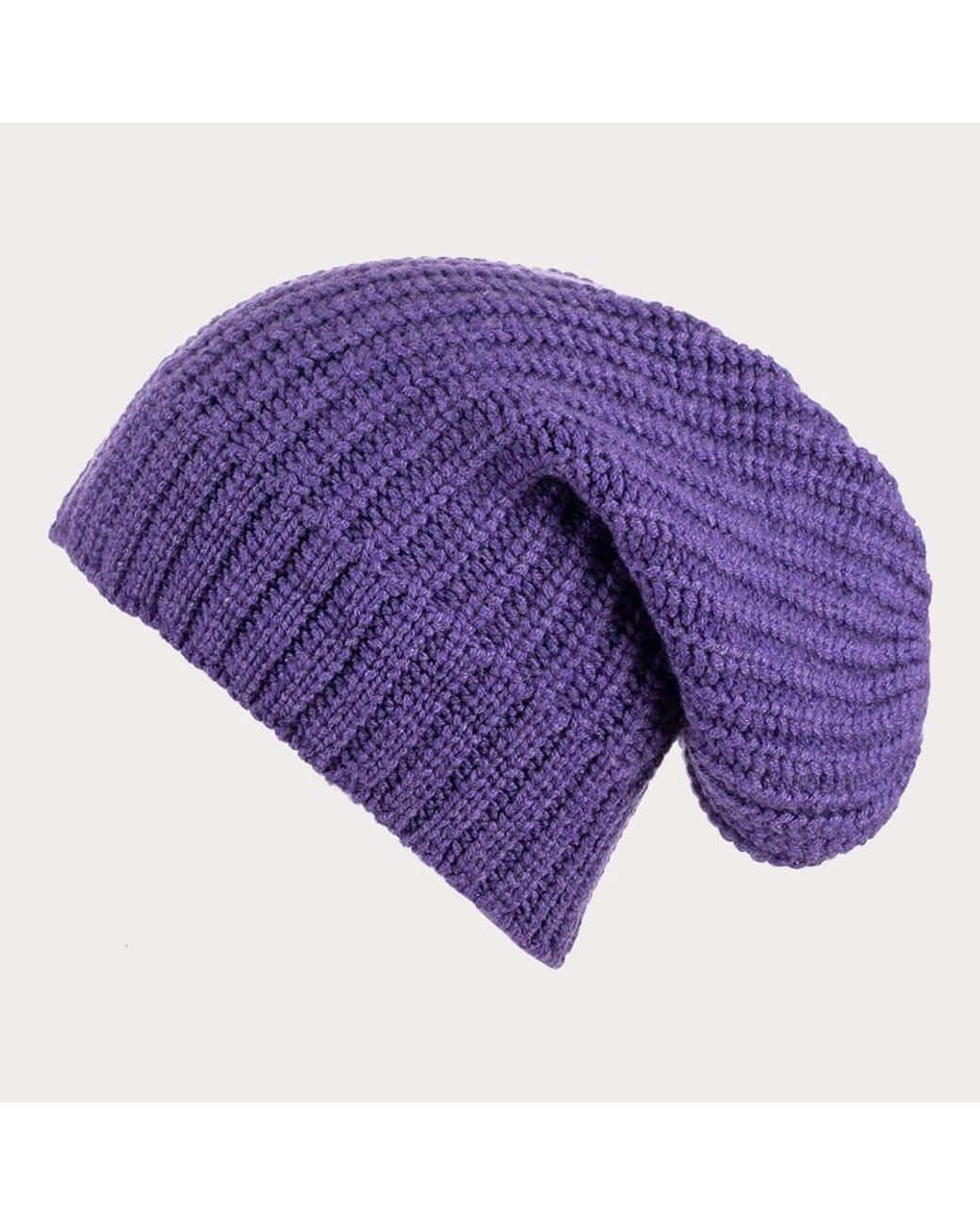 Black Accessories Purple Rib Knit Cashmere Slouch Beanie