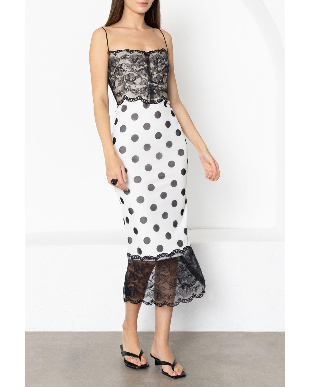Black Halo White Pomi Midi Dress