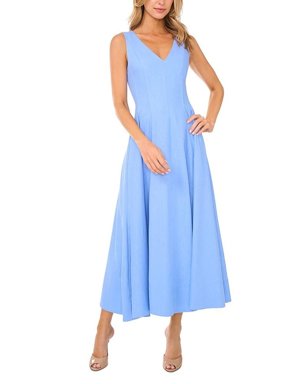 Ted Baker Sleeveless V Neck Pleated Maxi Dress in Blue | Lyst