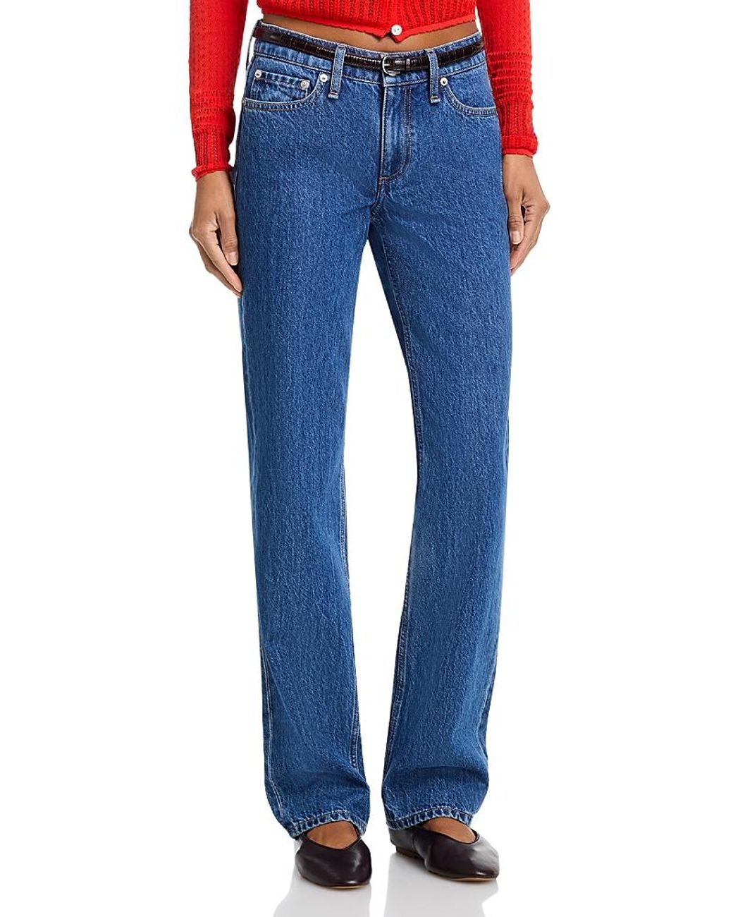 Lopw Rise Rag & Bone Harlow Low Rise Full Straight Jeans in Blue | Lyst