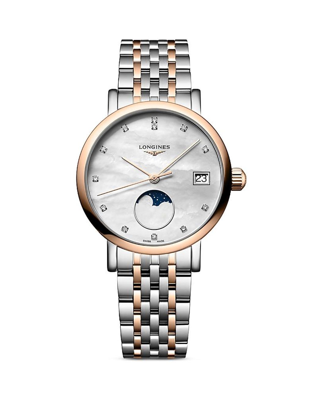 Longines White Elegant Moonphase Watch, 30Mm